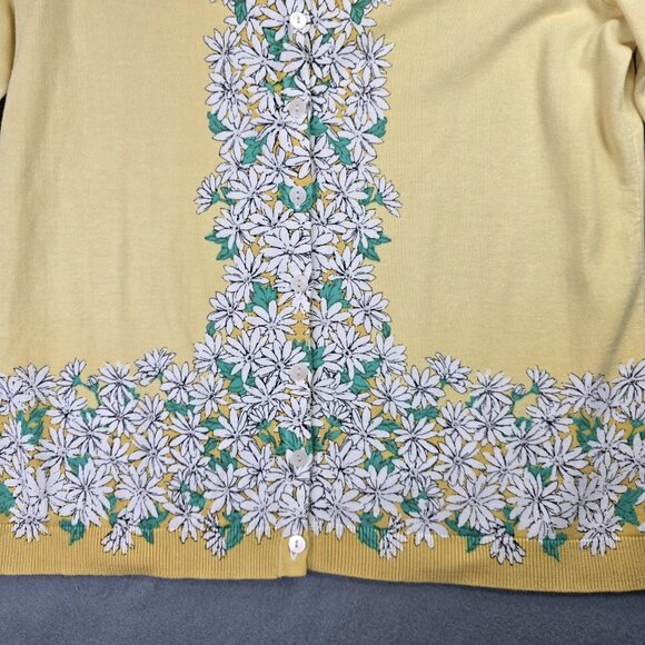 Talbots Cardigan Sweater Womens M Yellow Daisy Floral Button Front 3/4 Sleeve - Picture 5 of 12